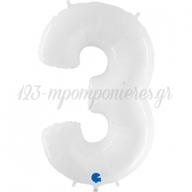 Μπαλόνι Foil 40"(100cm) Άσπρο Αριθμός 3 - ΚΩΔ:40933-BB