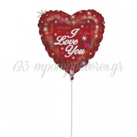 Μπαλόνι 9 (23cm) Mini Shape Κόκκινη Ιριδίζουσα Καρδιά I Love You - ΚΩΔ:82114H-BB