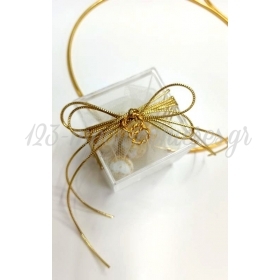 Μπομπονιέρα γάμου κουτάκι plexiglass με χρυσό κορδόνι και χρυσά στεφανάκια - ΚΩΔ:MPO-506199-3