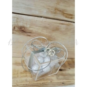 Μπομπονιέρα γάμου κουτάκι plexiglass με ασημί κορδόνι και ασημί στεφανάκια - ΚΩΔ:MPO-506199-4