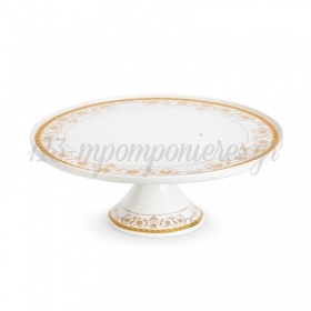 Πορσελάνινη πιατέλα με βάση σε λευκό χρώμα με χρυσές λεπτομέρειες- ΚΩΔ:602011-PR