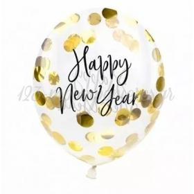 Μπαλόνι Latex 9 (27cm) Happy New Year με Κομφετί - ΚΩΔ:BK12-2-019-BB