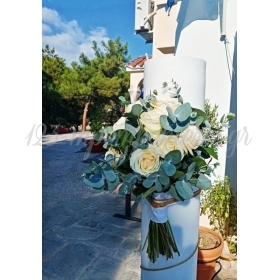 Λαμπάδες Γάμου Στολισμένες με ευκάλυπτο και λευκά τριαντάφυλλα - ΚΩΔ.:XZ-2607-L