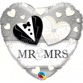 Μπαλόνι Foil 18 (45cm) Καρδιά Mr & Mrs - ΚΩΔ:15771-BB