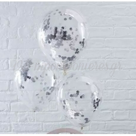 Μπαλόνι Latex 16 (40cm) Διάφανο με Aσημί Κομφετί - ΚΩΔ:13616231-1-BB