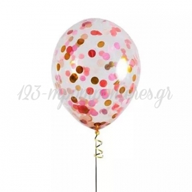 Μπαλόνι Latex 16 (40cm) Διάφανο με Ροζ & Χρυσό Κομφετί - ΚΩΔ:13616231-5-BB