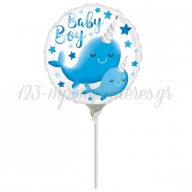 Μπαλόνι Foil 9 (23cm) Mini Shape Θαλάσσιος Μονόκερος Baby Boy - ΚΩΔ:539649-BB