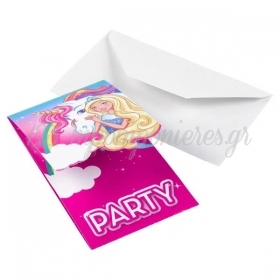Προσκλήσεις Πάρτυ Barbie Dreamtopia 8.2X14cm - ΚΩΔ:9902530-BB