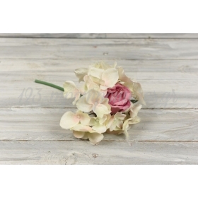 Μπουκέτο λουλουδιών με ορτανσία - τριαντάφυλλα 25cm - ΚΩΔ:3011612-20-RD