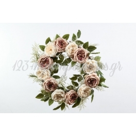 Στεφάνι με τριαντάφυλλα και πρασινάδες Φ50 - ΚΩΔ:3045030-RD