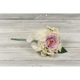 Μπουκέτο με τριαντάφυλλο και ορτανσία 25cm - ΚΩΔ:3011615-22-RD
