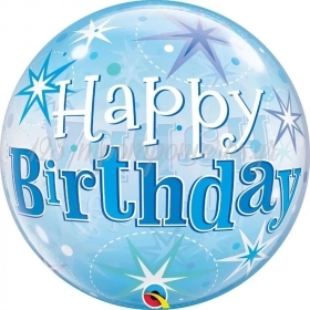Μπαλόνι Bubble 56cm Happy Birthday Blue Starburst Sparkle - ΚΩΔ:48433-BB