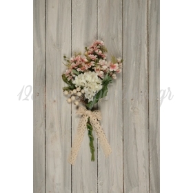 Μπράνς με λευκά και ροζ λουλούδια 40CM - ΚΩΔ:3043542-RD