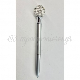 Ασημί Στυλό με Διαμάντι 14.5X2cm - ΚΩΔ:RN000B95-RN