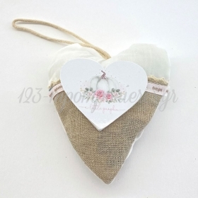 Λευκή Καρδιά με Λινή Τσέπη και Ξύλινη Λευκή Καρδιά με Κολοκύθα 11X9.5cm - ΚΩΔ:Y50A85-RN