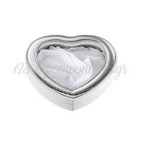 Ασημένια Στεφανοθήκη Καρδιά Λευκή Σφυρίλατη 26Χ26cm - ΚΩΔ:642-2020-MPU