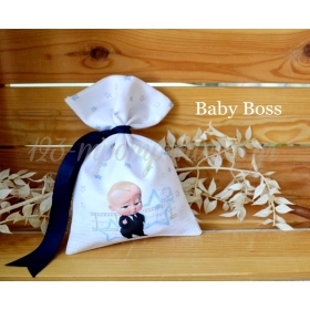 Μπομπονιέρα βάπτισης πουγκί με εκτύπωση - Baby Boss - ΚΩΔ:MPO-GB105C-AL