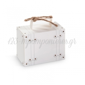 Χάρτινο κουτί βαλίτσα λευκό 7x13x10,3cm - ΚΩΔ:81710-PR