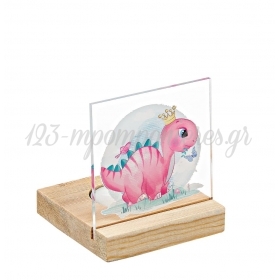 Plexiglass με Ροζ Δεινοσαυράκι σε Ξύλινη Βάση Ρεσώ 8X8X9.5cm - ΚΩΔ:M11209-AD