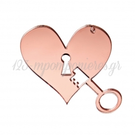 Plexiglass Ροζ Χρυσή Καρδιά με Κλειδί 7X8cm - ΚΩΔ:M11310-AD