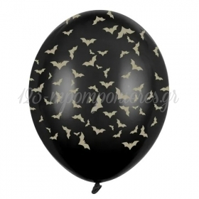 Mπαλόνι Latex Μαύρο Με Χρυσές Νυχτερίδες 30cm - ΚΩΔ:SB14P-292-010-1-BB