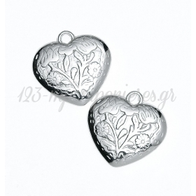 Μεταλλική Καρδιά με Ανάγλυφα Λουλούδια 3cm - ΚΩΔ:M4031-AD