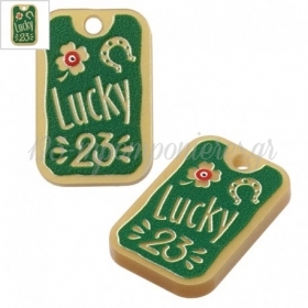 Πλέξι Ακρυλικό Μοτίφ Γούρι Ταυτότητα “Lucky 23” 16x25mm - Χρυσό/ Πράσινο/ Κόκκινο/ Multi - ΚΩΔ:7123.010.001-NG