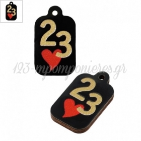 Ξύλινο Μοτίφ Γούρι Ταυτότητα Καρδιά “23” 12x21mm - Χρυσό/ Μαύρο/ Κόκκινο - ΚΩΔ:7623.003.001-NG