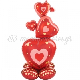 Mπαλόνι Foil - AirLoonz Τεράστιο Κόκκινες Καρδιές 139cm - ΚΩΔ:543731-BB