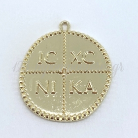 Μεταλλικό Χρυσό Κωνσταντινάτο ICXCNIKA με Κουκίδες 2.3X2cm - ΚΩΔ:M128-RN