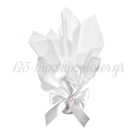 Μαντήλι Σατέν Λευκό με Κοφτό Κέντημα Λουλούδια 27X27cm - ΚΩΔ:M4170-AD