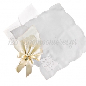 Μαντήλι Σατέν Λευκό με Κοφτό Κέντημα Λουλούδια 27X27cm - ΚΩΔ:M4174-AD