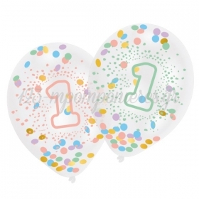 Μπαλόνια 1st Birthday Rainbow Με Κομφετί 27.5cm - ΚΩΔ:9913418-BB