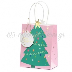 Τσάντα Δώρου Ροζ Με Χριστουγεννιάτικο Δέντρο 14x20.5x8cm - ΚΩΔ:TNP17-BB