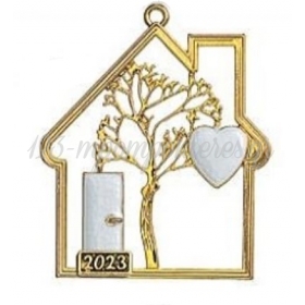 Μεταλλικό Κρεμαστό Γούρι 2023 Χρυσό Σπίτι με Δέντρο 5.3X6.3cm - ΚΩΔ:M2023-2464-AD