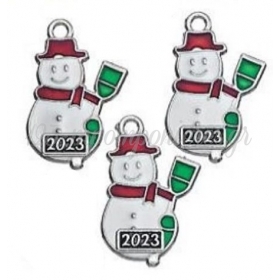 Μεταλλικό Κρεμαστό Γούρι 2023 Ασημί Χιονάνθρωπος με Σμάλτο 2X3.5cm - ΚΩΔ:M2023-8612-AD