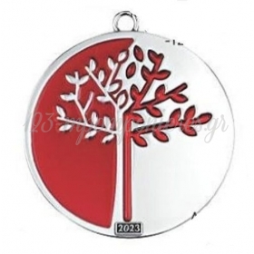 Μεταλλικό Κρεμαστό Γούρι 2023 Δέντρο με Κόκκινο Σμάλτο 6.5cm - ΚΩΔ:M2023-9927K-AD