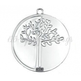 Μεταλλικό Κρεμαστό Γούρι 2023 Δέντρο με Λευκό Σμάλτο 6.5cm - ΚΩΔ:M2023-9927L-AD