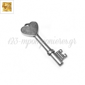 Μεταλλικό Ζάμακ Χυτό Μοτίφ Κλειδί Καρδιά Γούρι 50x17mm/5mm - 24K Επίχρυσο - ΚΩΔ:78411871.022-NG