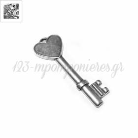 Μεταλλικό Ζάμακ Χυτό Μοτίφ Κλειδί Καρδιά Γούρι 50x17mm/5mm - 999° Επάργυρο Αντικέ - ΚΩΔ:78411871.027-NG