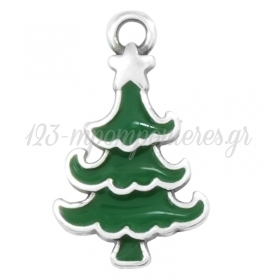 Μεταλλικό Ζάμακ Χριστουγεννιάτικο Δέντρο Γούρι Σμάλτο11x16mm - 999° Επάργυρο Αντικέ/ Πράσινο - ΚΩΔ:EI3729.27S38-NG