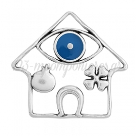Μεταλλικό Ζάμακ Χυτό Μοτίφ Σπίτι Μάτι Γούρι & Σμάλτο 54x50mm - 999° Επάργυρο Αντικέ/Μπλε - ΚΩΔ:EIG018.27S07-NG