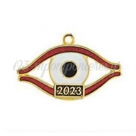 Μεταλλικό κρεμαστό γούρι 2023 κόκκινο-λευκό μάτι - ΚΩΔ:M2023-11387-AD