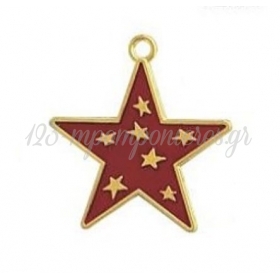 Μεταλλικό κρεμαστό χρυσό αστέρι με κόκκινο σμάλτο 4.5cm - ΚΩΔ:M11327-AD