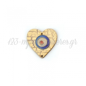 Ξύλινο Μοτίφ Καρδιά Μάτι Γούρι 2 Τρύπες 50mm - Φυσικό/Μπλε/Γκρι/Κόκκινο - ΚΩΔ:76660029.001-NG