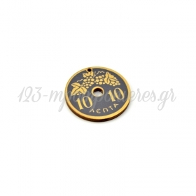 Ξύλινο Μοτίφ Στρογγυλό Νόμισμα "10 ΛΕΠΤΑ" Γούρι 45mm - Χρυσό/Γκρι-Μπλε Σκούρο - ΚΩΔ:76660042.002-NG