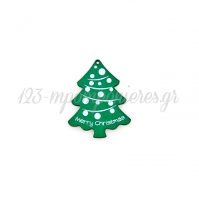 Ξύλινο Μοτίφ Γούρι Χριστουγεννιάτικο Δέντρο 58x75mm - Πράσινο/Άσπρο - ΚΩΔ:76660062.001-NG