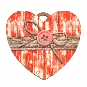 Ξύλινο Μοτίφ Καρδιά Φιόγκος Κουμπί Γούρι 59x52mm - Φυσικό/Multi - ΚΩΔ:76660105.001-NG