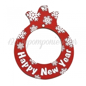 Ξύλινο Μοτίφ Γούρι Ρόδι "Happy New Year" 59x74mm - Κόκκινο/Άσπρο - ΚΩΔ:76660121.001-NG