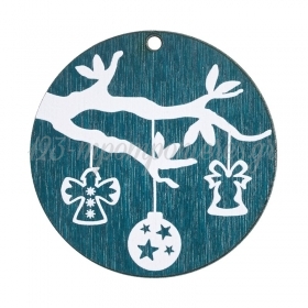 Ξύλινο Μοτίφ Γούρι Στρογγυλό Χριστουγεννιάτικα Στολίδια 50mm - Μπλε/Άσπρο - ΚΩΔ:76660126.001-NG